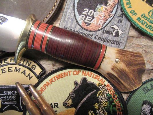 J. Behring Handmade Woodmonk Skinner 5 1/2" Blade Horsehide Fallow Deer Crotch Stag