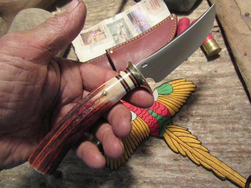 J. Behring Handmade Trout & Deer RED Stag 4.5" Blade