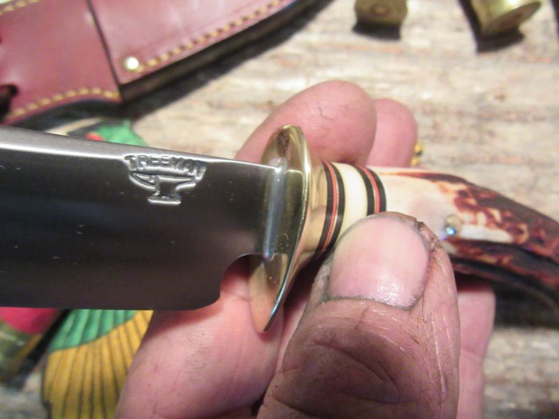 J. Behring Handmade Trout & Deer RED Stag 4.5" Blade