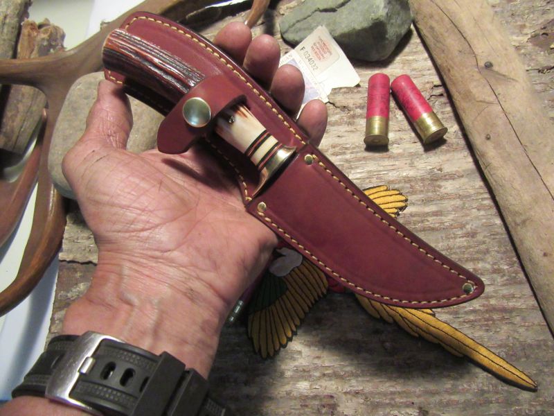 J. Behring Handmade Trout & Deer RED Stag 4.5" Blade