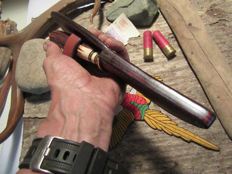 J. Behring Handmade Trout & Deer RED Stag 4.5" Blade