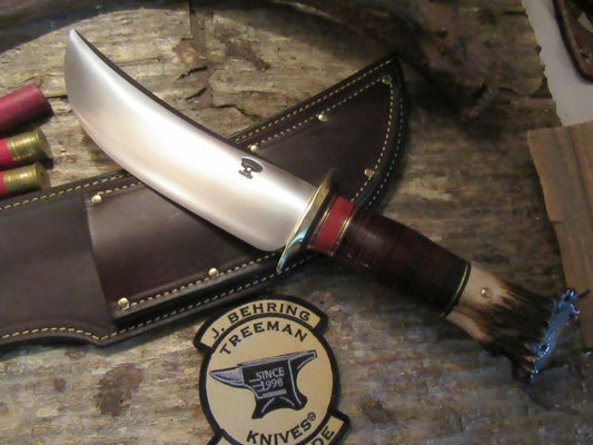 BIG CAMP KNIFE ! Horsehide Crown Stag handle Brass guard