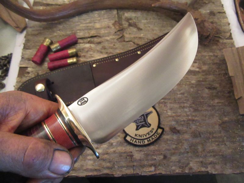 BIG CAMP KNIFE ! Horsehide Crown Stag handle Brass guard