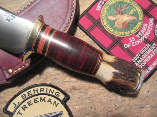 Michigan Hunter 4 1/4" HD Blade Horsehide Stag Musk Ox