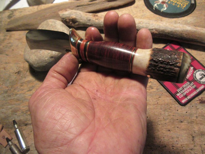 Michigan Hunter 4 1/4" HD Blade Horsehide Stag Musk Ox