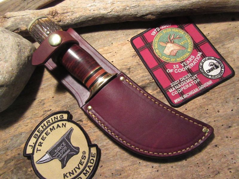 Michigan Hunter 4 1/4" HD Blade Horsehide Stag Musk Ox