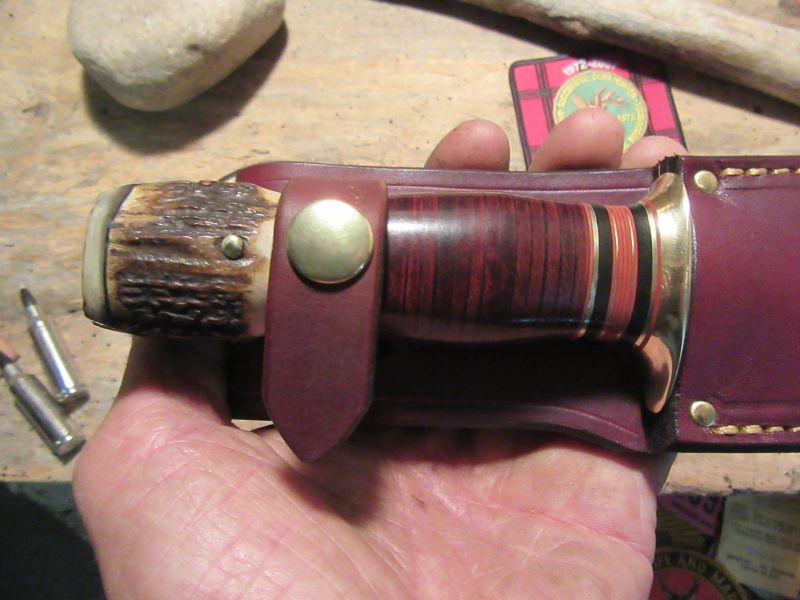 Michigan Hunter 4 1/4" HD Blade Horsehide Stag Musk Ox