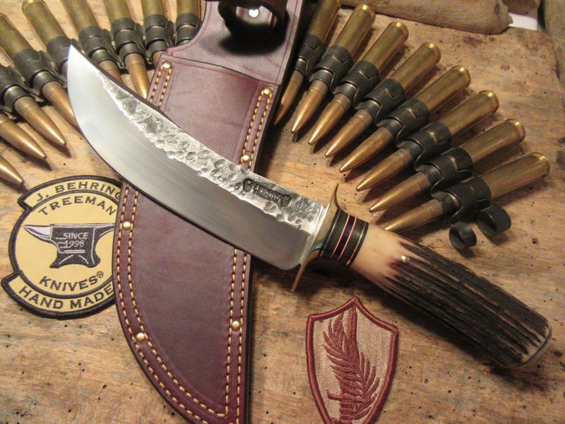 BIG Double skull Clip Point Fighter Hammermark Musk Ox Butt