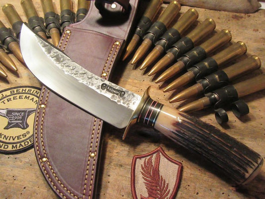 BIG Double skull Clip Point Fighter Hammermark Musk Ox Butt