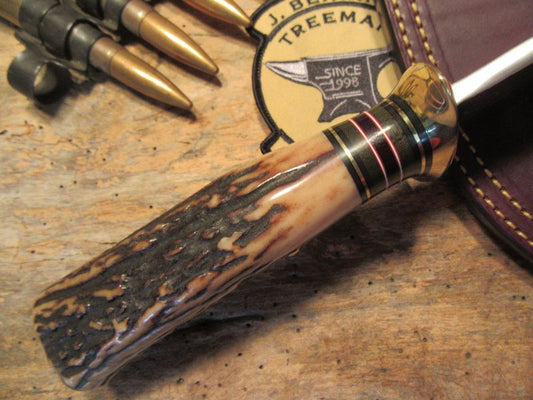 BIG Double skull Clip Point Fighter Hammermark Musk Ox Butt