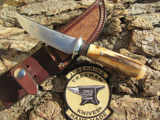 J. Behring Handmade Artifact Ivory & Ox Deer & Trout Knife