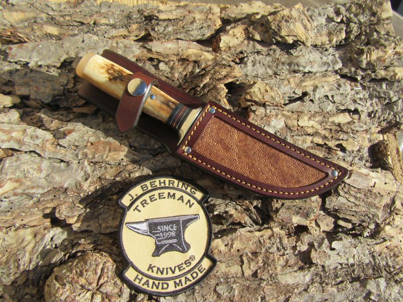 J. Behring Handmade Artifact Ivory & Ox Deer & Trout Knife