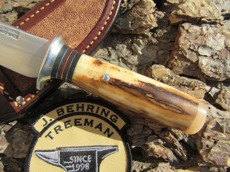 J. Behring Handmade Artifact Ivory & Ox Deer & Trout Knife