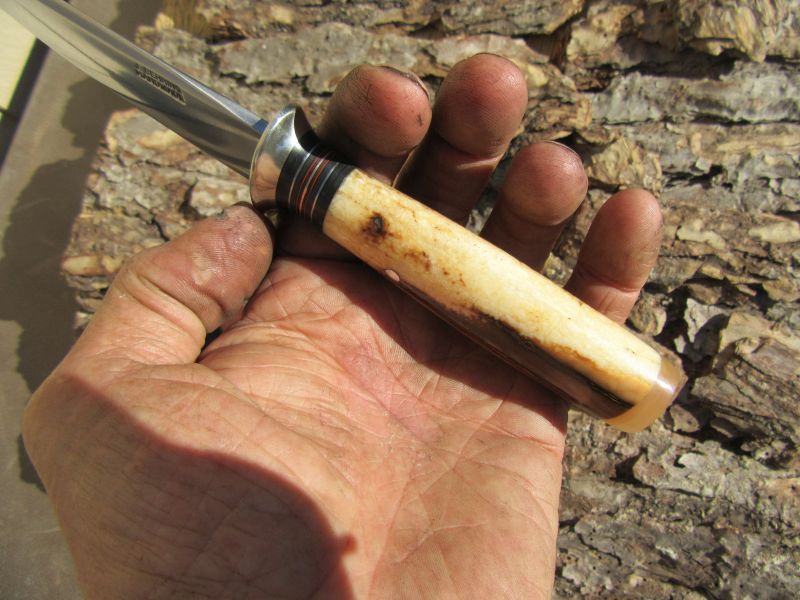 J. Behring Handmade Artifact Ivory & Ox Deer & Trout Knife