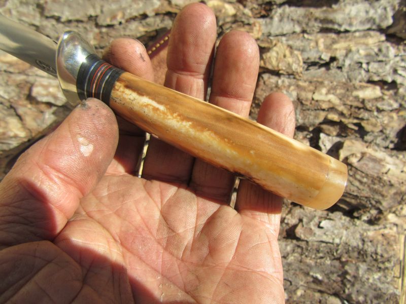 J. Behring Handmade Artifact Ivory & Ox Deer & Trout Knife