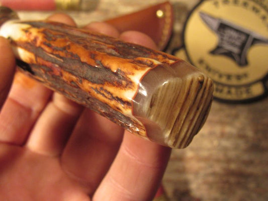 J. Behring Handmade Michigan Hunter Caper 3 3/4" Blade Red Stag Ox Butt