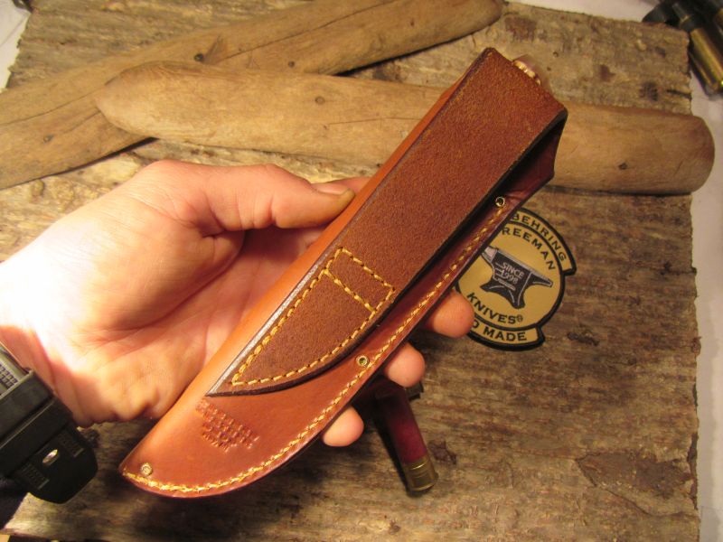 J. Behring Handmade Michigan Hunter Caper 3 3/4" Blade Red Stag Ox Butt