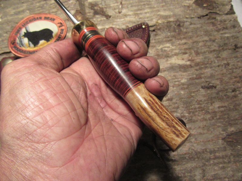 Treeman Woodcraft Hunter 5 1/2" Hand Forged Blade Horse Hide crotch Stag