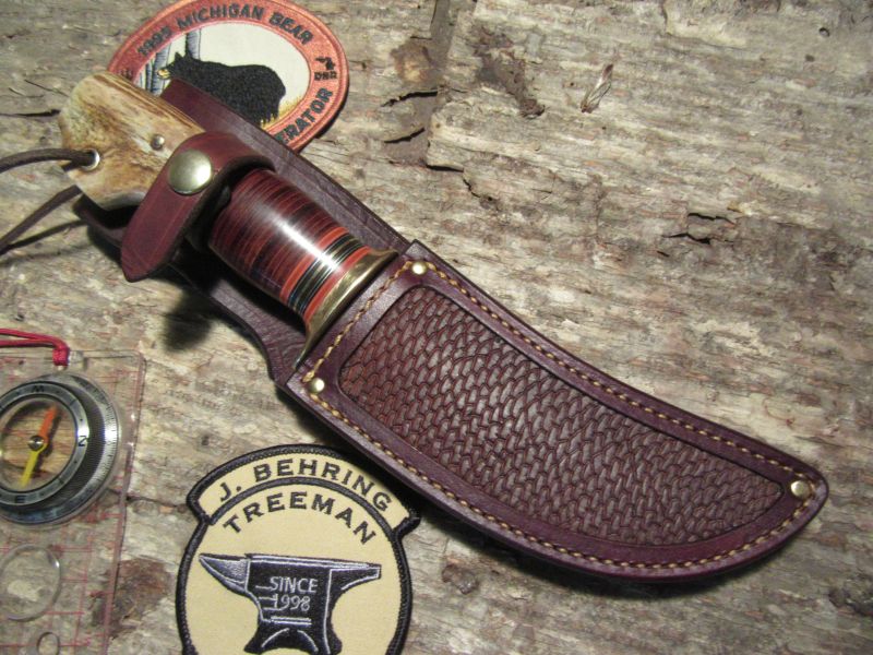 Treeman Woodcraft Hunter 5 1/2" Hand Forged Blade Horse Hide crotch Stag