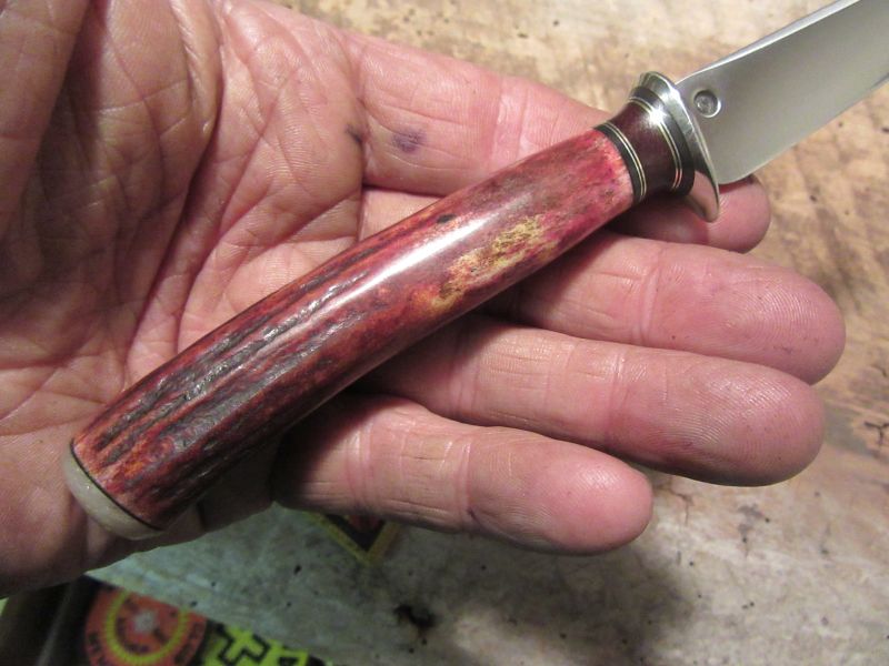 Montana Trout Knife Red Blood Sambar Stag Musk Ox Handle