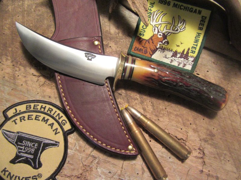 J. Behring Handmade Hunter Skinner Red Stag Brass Guard & Butt