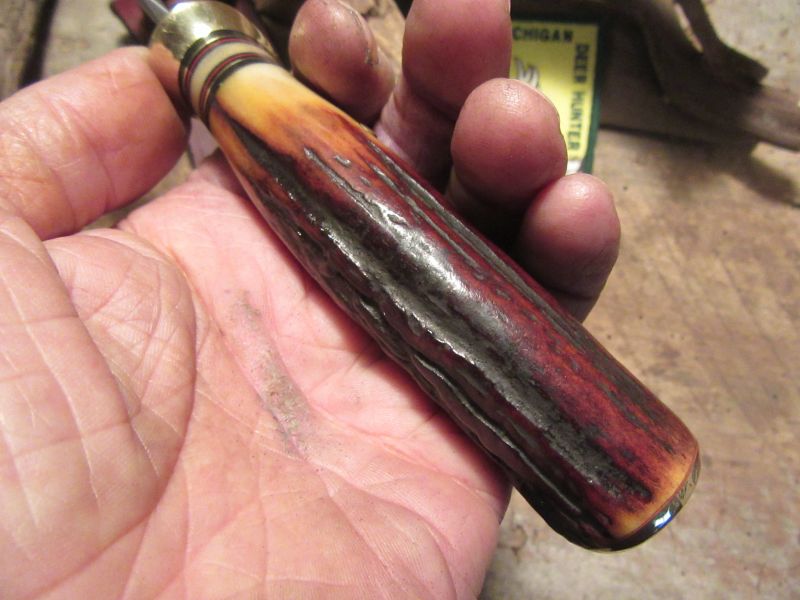 J. Behring Handmade Hunter Skinner Red Stag Brass Guard & Butt