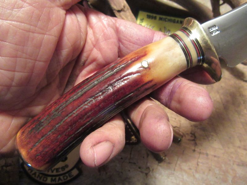 J. Behring Handmade Hunter Skinner Red Stag Brass Guard & Butt