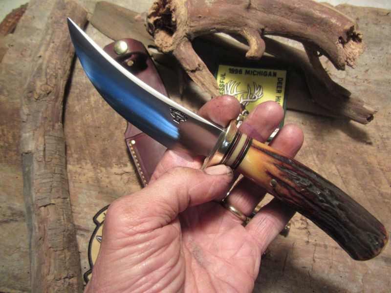 J. Behring Handmade Hunter Skinner Red Stag Brass Guard & Butt