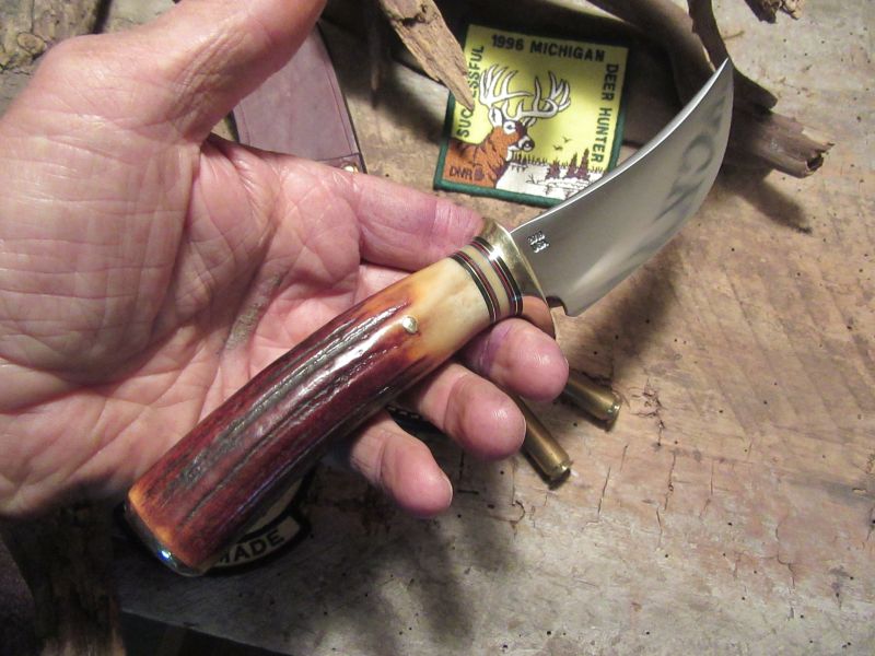 J. Behring Handmade Hunter Skinner Red Stag Brass Guard & Butt