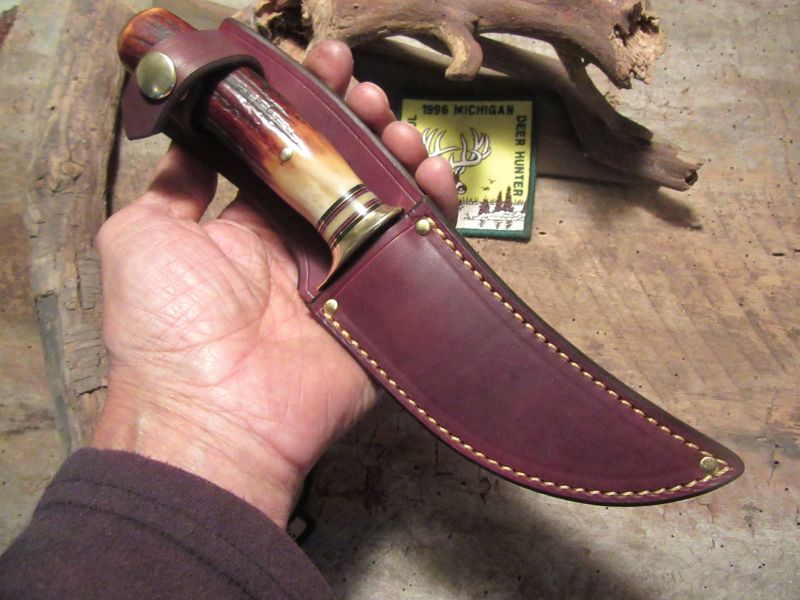 J. Behring Handmade Hunter Skinner Red Stag Brass Guard & Butt