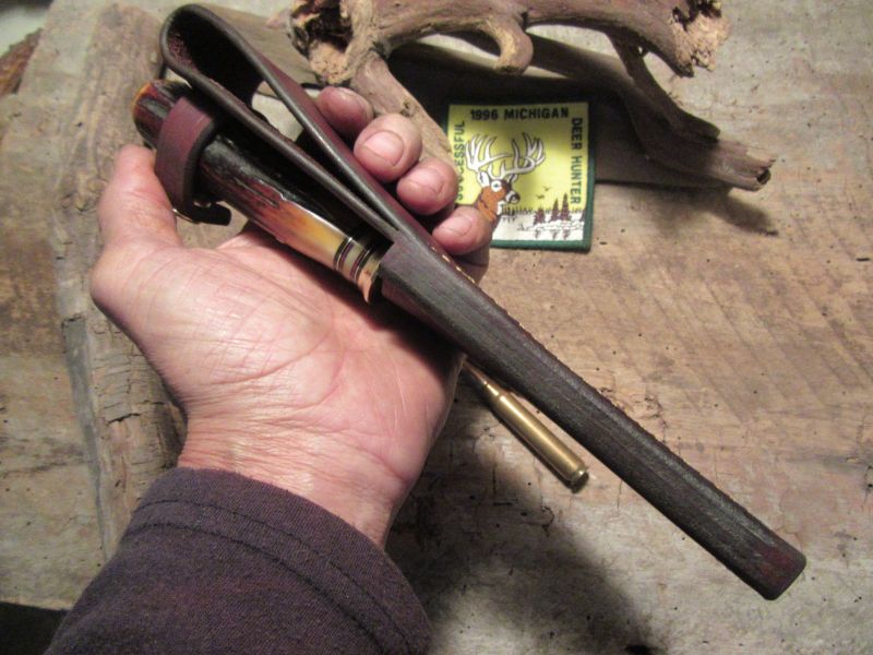 J. Behring Handmade Hunter Skinner Red Stag Brass Guard & Butt