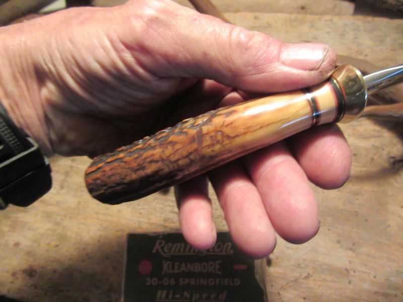 J. Behring Handmade Deer & Trout Stag Compass beaver Tail Sheath