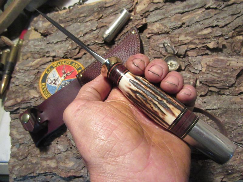 J. Behring Fox River 5" Stag Horse Hide Aluminum Beaver Tail Sheath