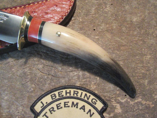 J. Behring Deer & Trout Musk Ox Horn tine with Ostrich sheath