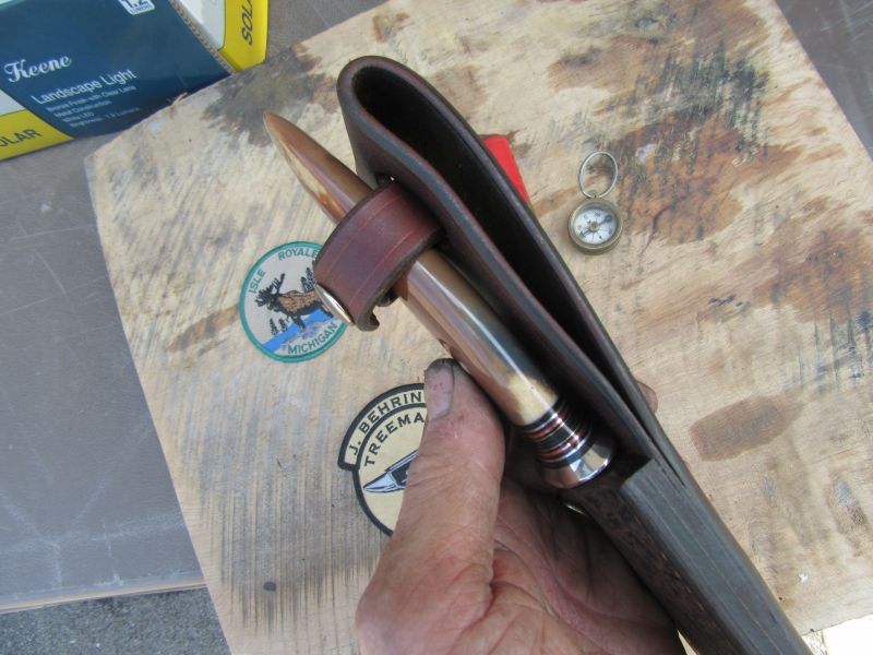 J. Behring Handmade Michigan Hunter Blue Brown Tan Ivory Giraffe hide Sheath