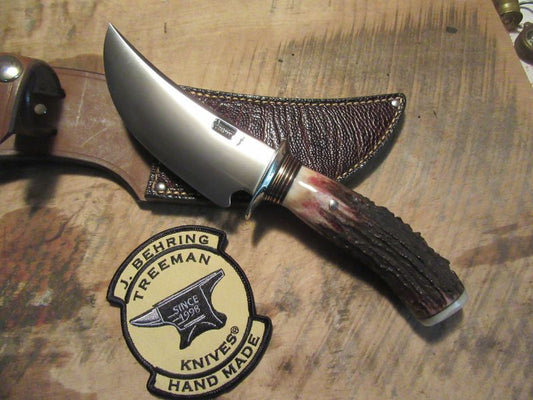 J. Behring Handmade Fox River Hunter Pop Corn Stag Ox Butt Cap Ostritch sheath