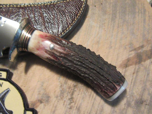 J. Behring Handmade Fox River Hunter Pop Corn Stag Ox Butt Cap Ostritch sheath