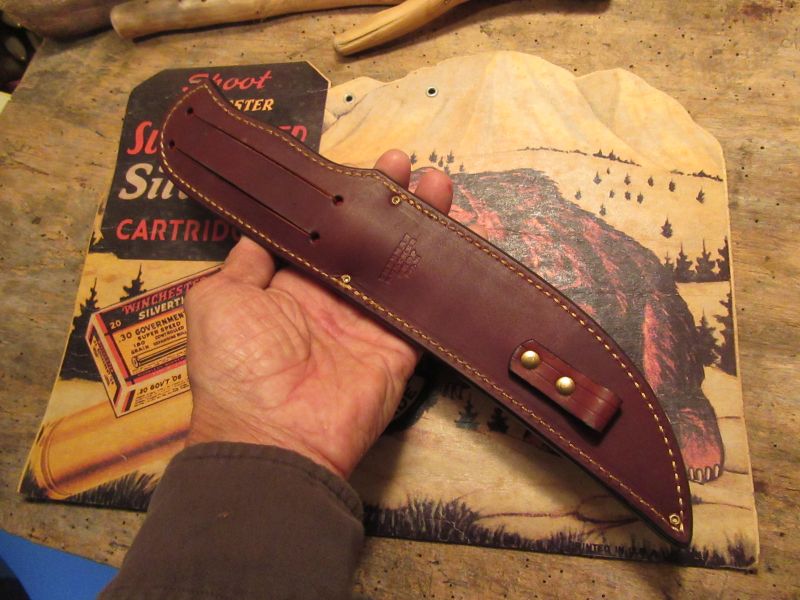 J. Behring Handmade 7" Camp Hunter knife Moss Green Horsehide Crown Stag