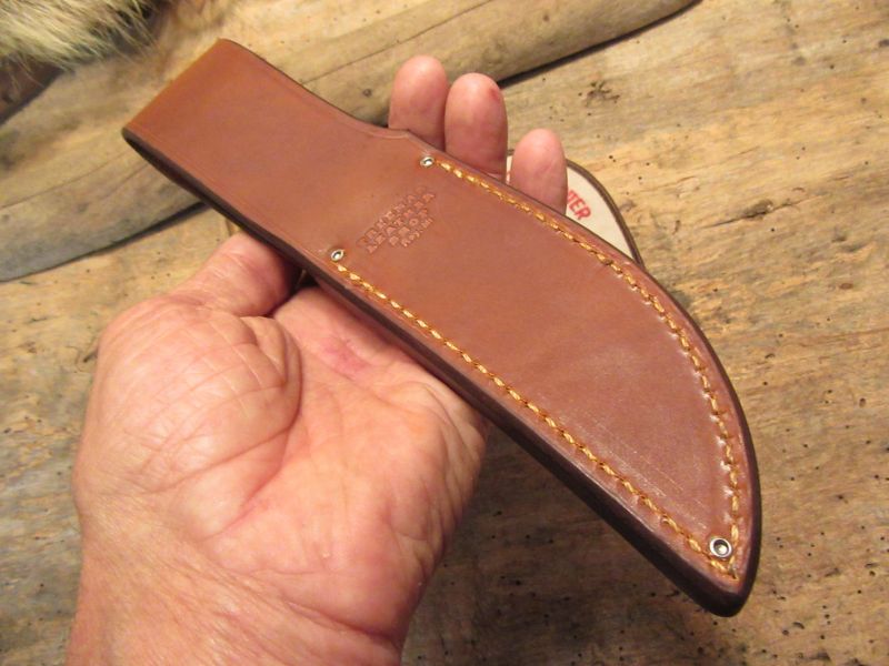 J. Behring Handmade Artifact ivory Deer & Trout Knife Ox Butt Cap