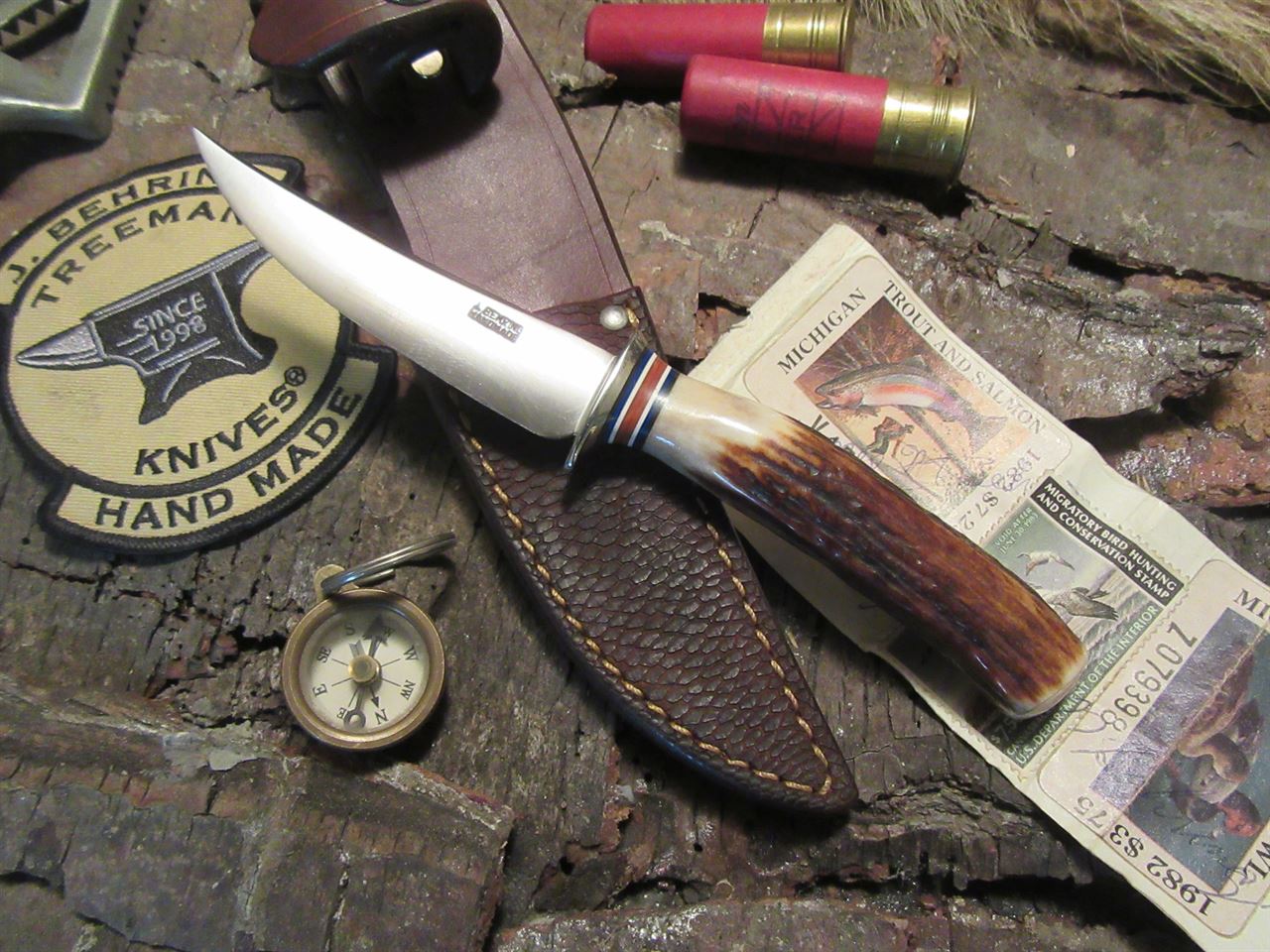 J. Behring Handmade Trout 120 year old Stag beaver Tail Sheath