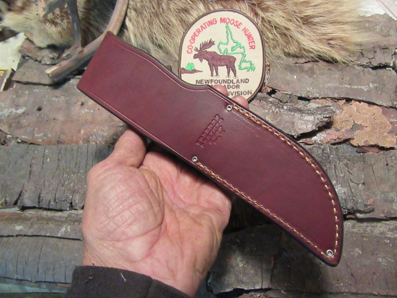 J. Behring Handmade Michigan Hunter Fossil Walrus Ivory Ox Butt Cap Elephant hide sheath