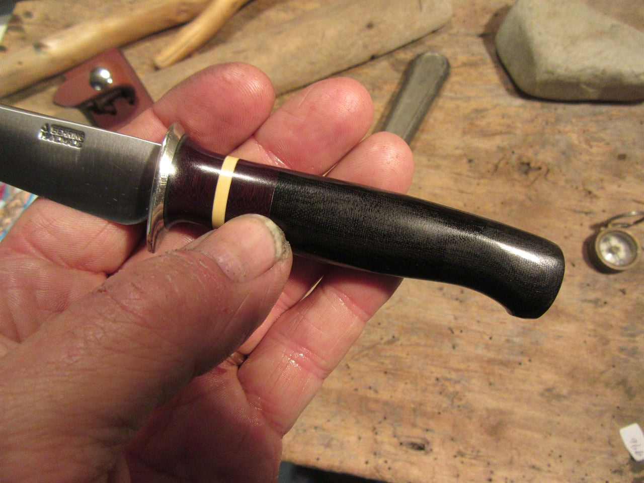 J.Behring Handmade Trout Knife Nickel silver Black, Maroon, White Micarta handle