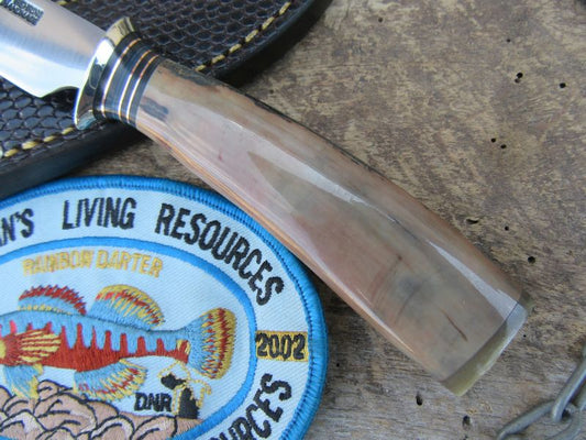 J.Behring Handmade Fossilized Ivory Michigan Trout Knife