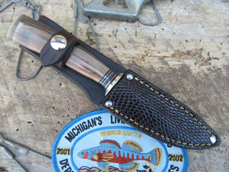 J.Behring Handmade Fossilized Ivory Michigan Trout Knife