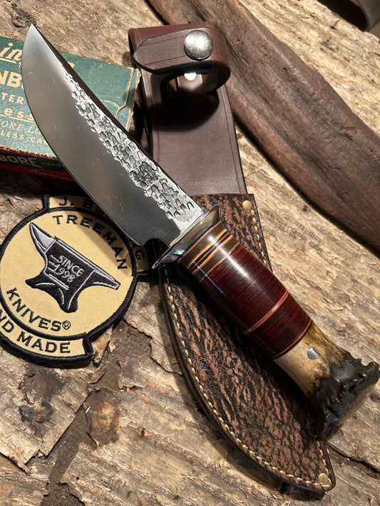 J. Behring Handmade 5 3/4" Blade  Hammer Mark Hunter Sticker NS HH Crown Stag