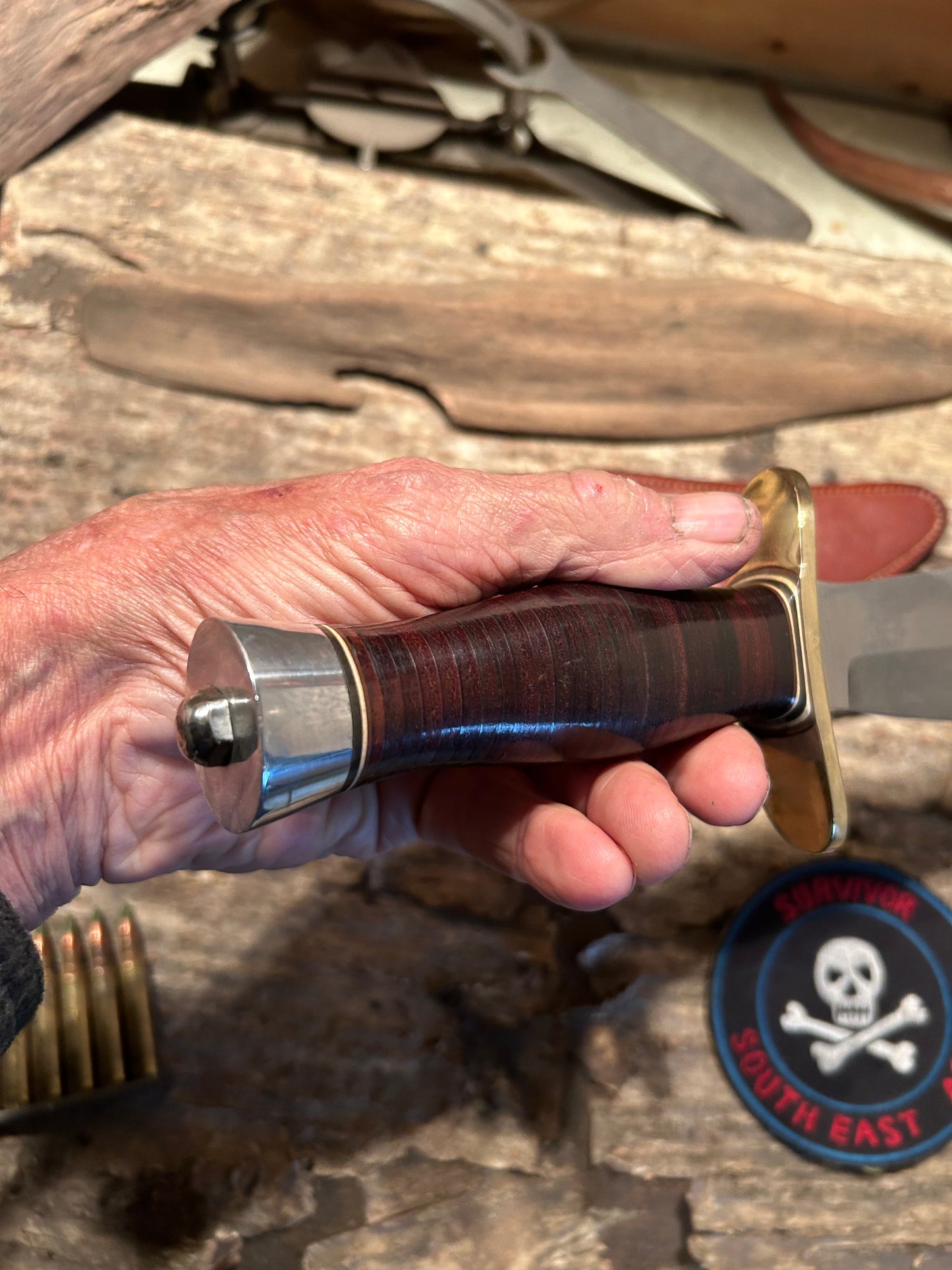 Randall Model 12-8 Big Bear Bowie 1971 Rough Back Sheath White Stone  Exc condition