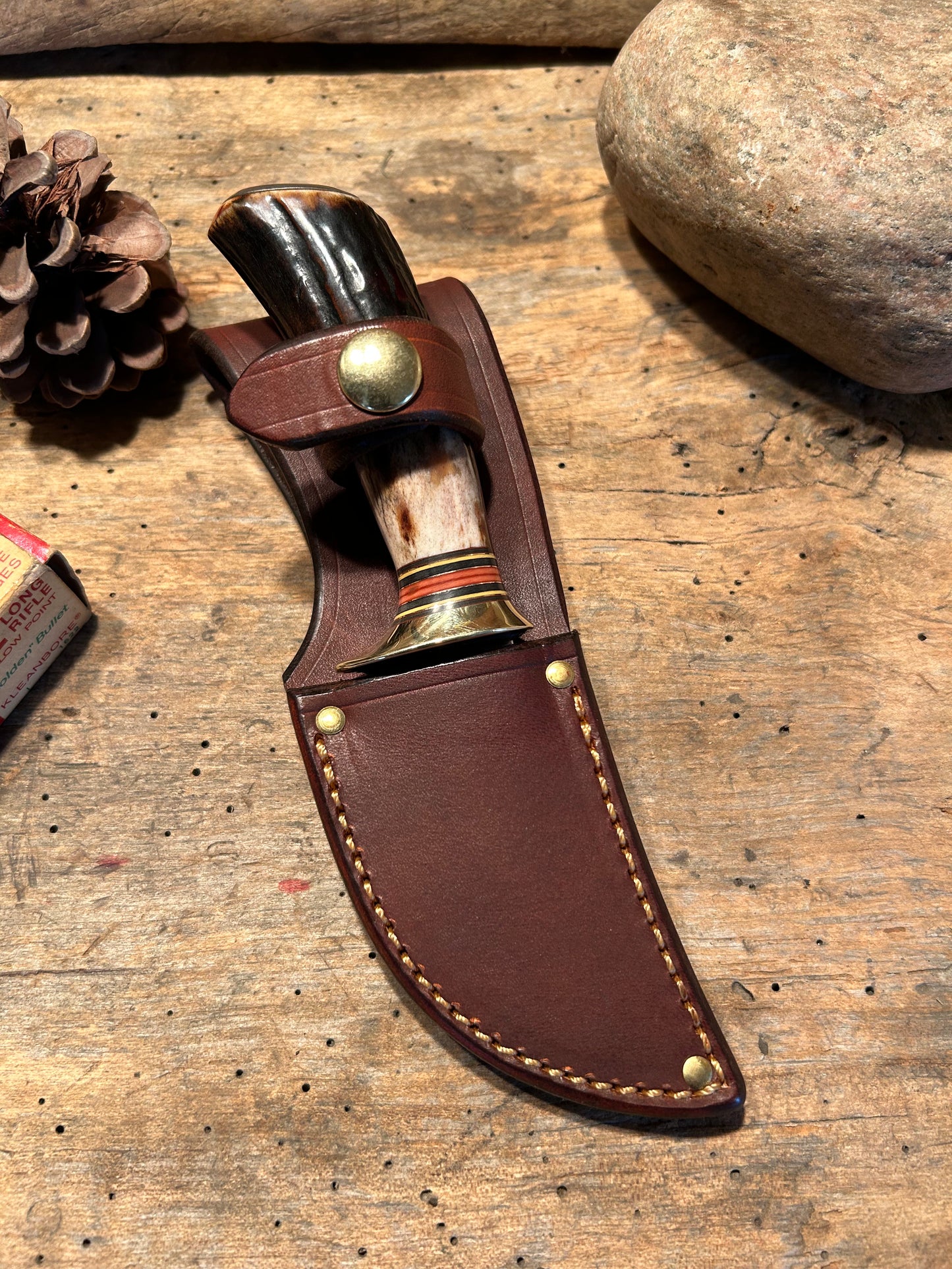 J. Behring Handmade South Dakota Caper 120 year old stag sterling silver butt cap