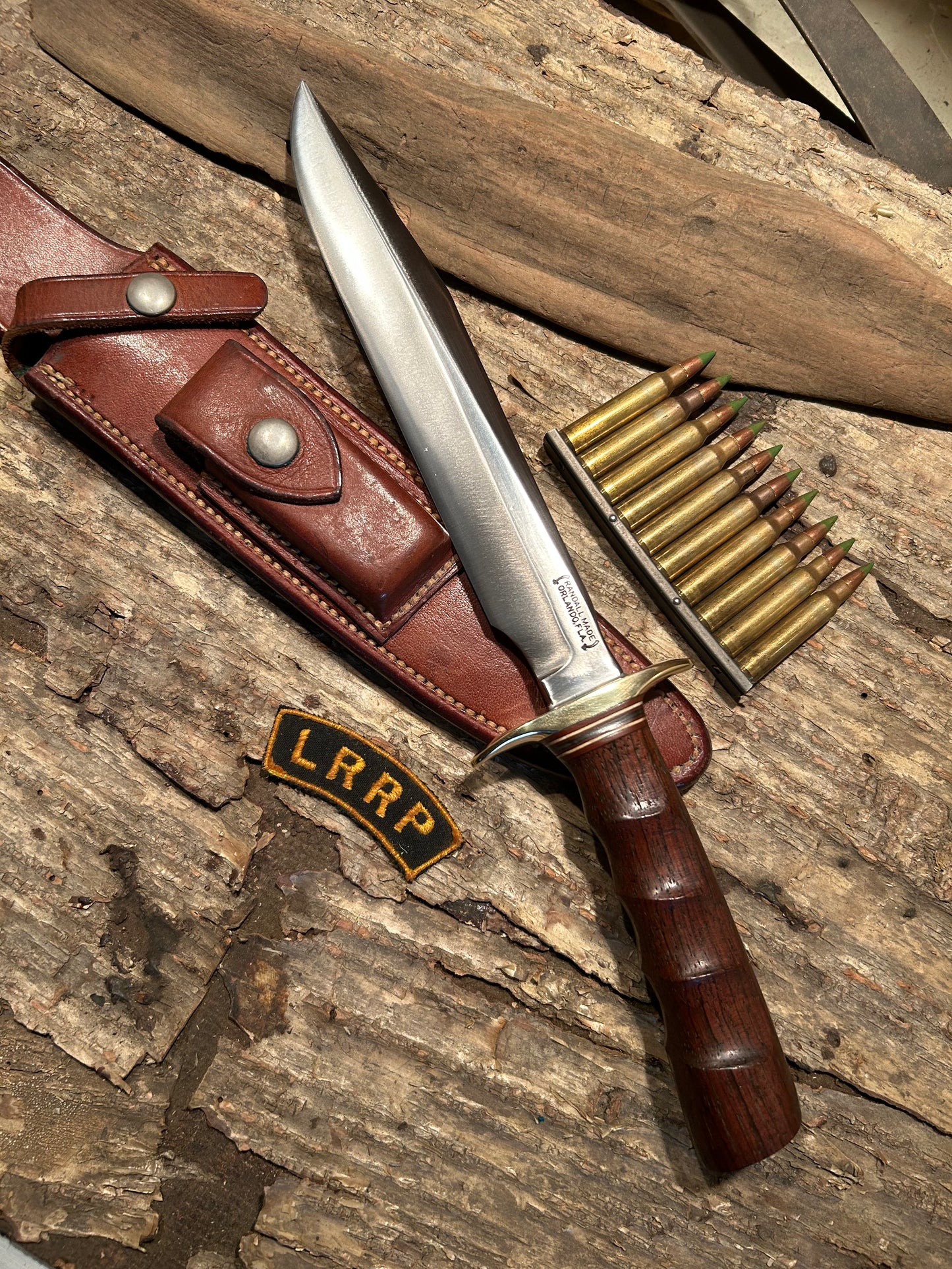 Randall Vintage 1970s Model 1-8 Fighter Johnson sheath Wood finger grip handle