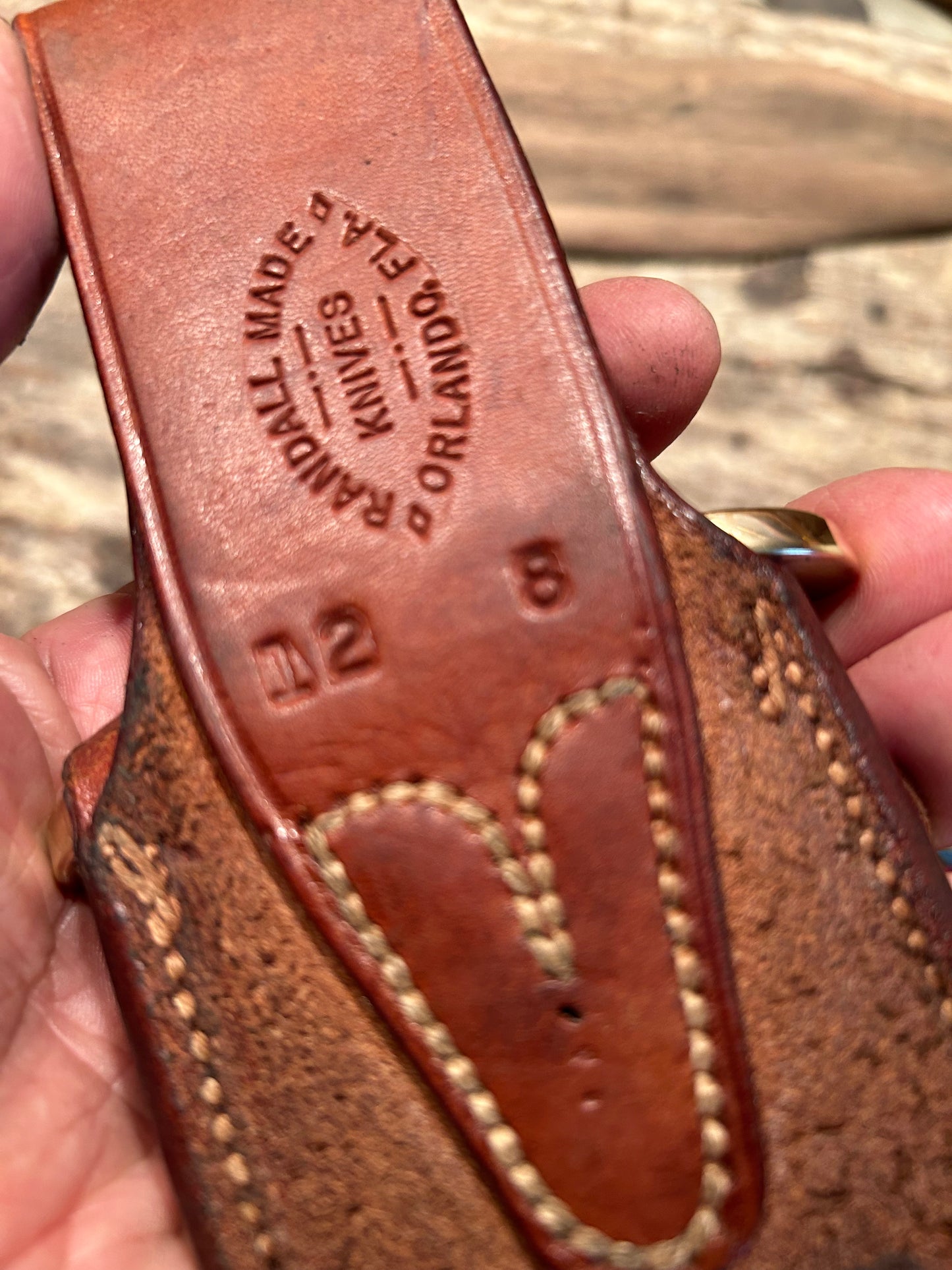 Randall Model 12-8 Big Bear Bowie 1971 Rough Back Sheath White Stone  Exc condition