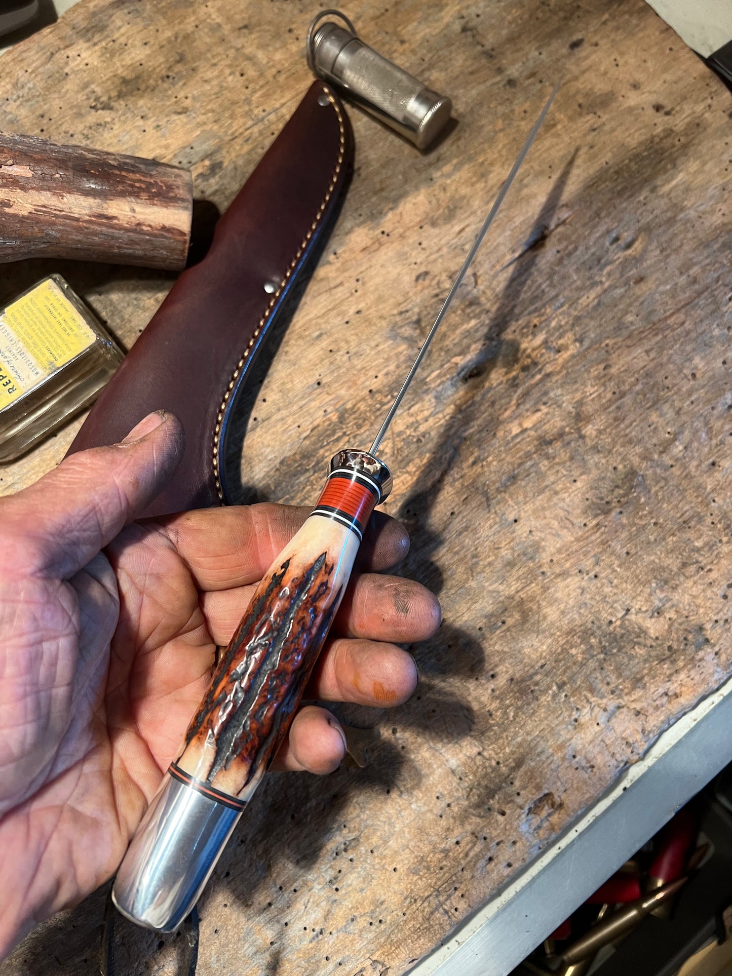 J. Behring Handmade 7" Filet Knife Stag Aluminum AEB-L Stainless